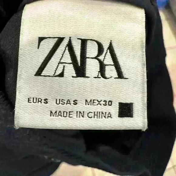 Zara Pleated Elastic Waist Navy Seersucker Pants Size Small - Picture 5 of 7